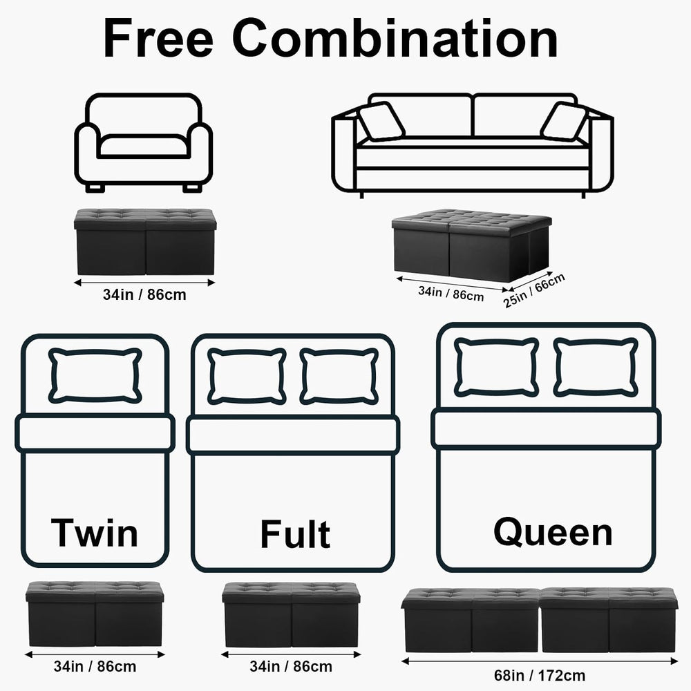 AmasSmile Footrest Ottoman Storage Bench,34" Leather Folding Chest,Black