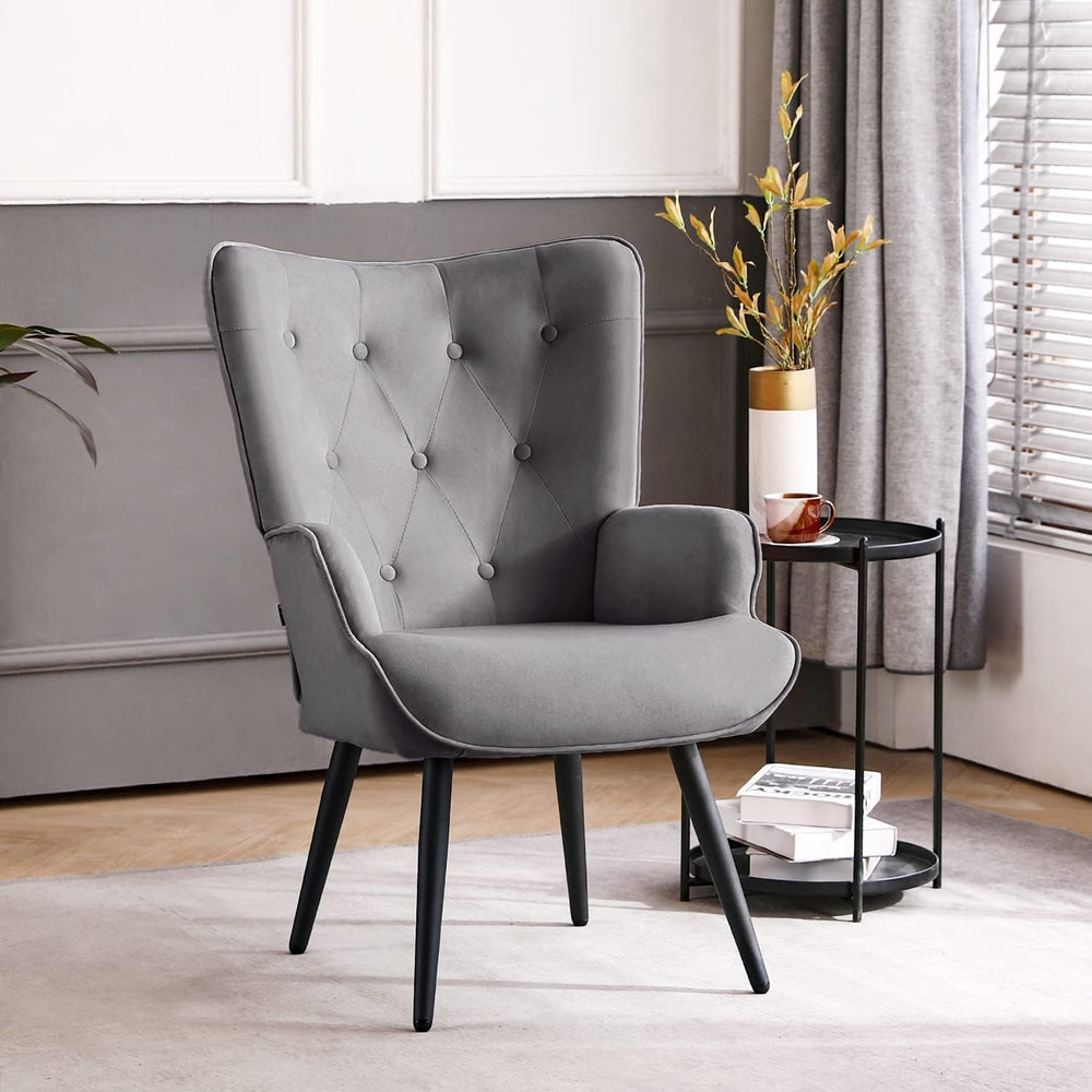 Furniliving Modern Accent Chair, Velvet Tufted Button Wingback Chair Upholste...