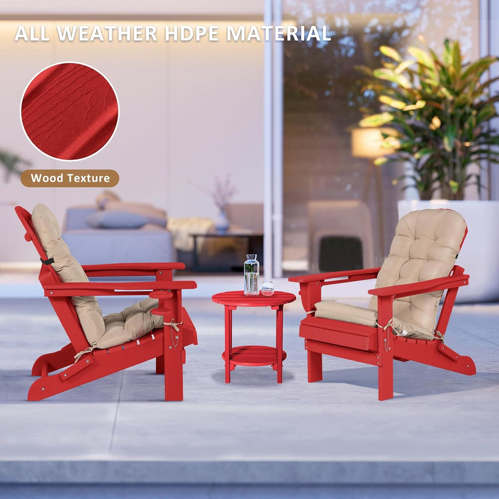 Adirondack Chair with Cushion & Cup Holder, HDPE Folding Adirondack Chair...