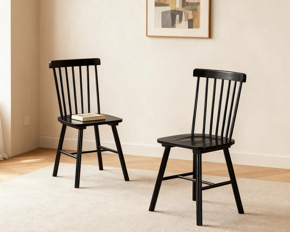 PrimeZone Windsor Dining Chairs Set of 6 with Spindle Back, Black