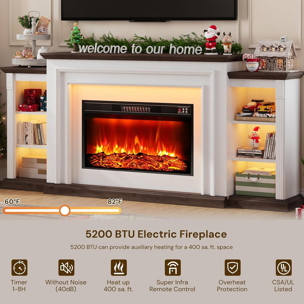 80" Electric Fireplace TV Stand for TVs Up to 90" with LED Light