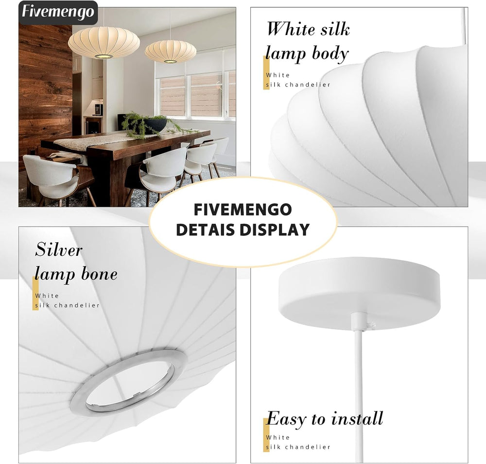 23.6in Lantern Pendant Light Bubble Saucer, White Imitation Silk