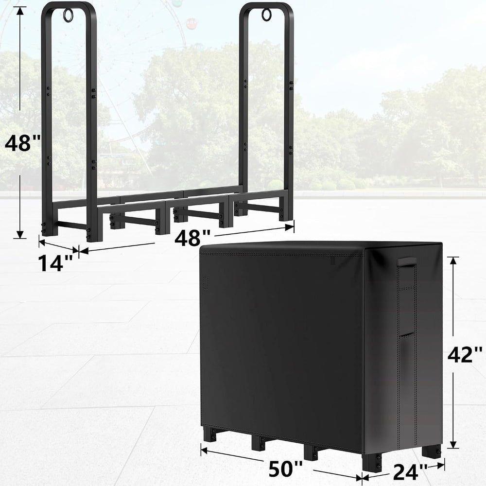 Amagabeli 4ft Firewood Log Rack with Cover Outdoor Heavy Duty Firewood Rack W...