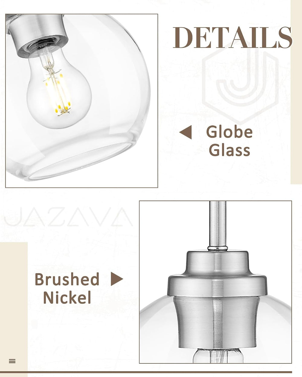 7-Inch Brushed Nickel Pendant Light,Clear Globe Glass,PL101BN