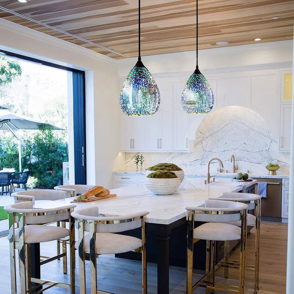 Yisuro Modern 3D Pendant Lights Kitchen Island 2 Pack, Farmhouse Colorful Gla...