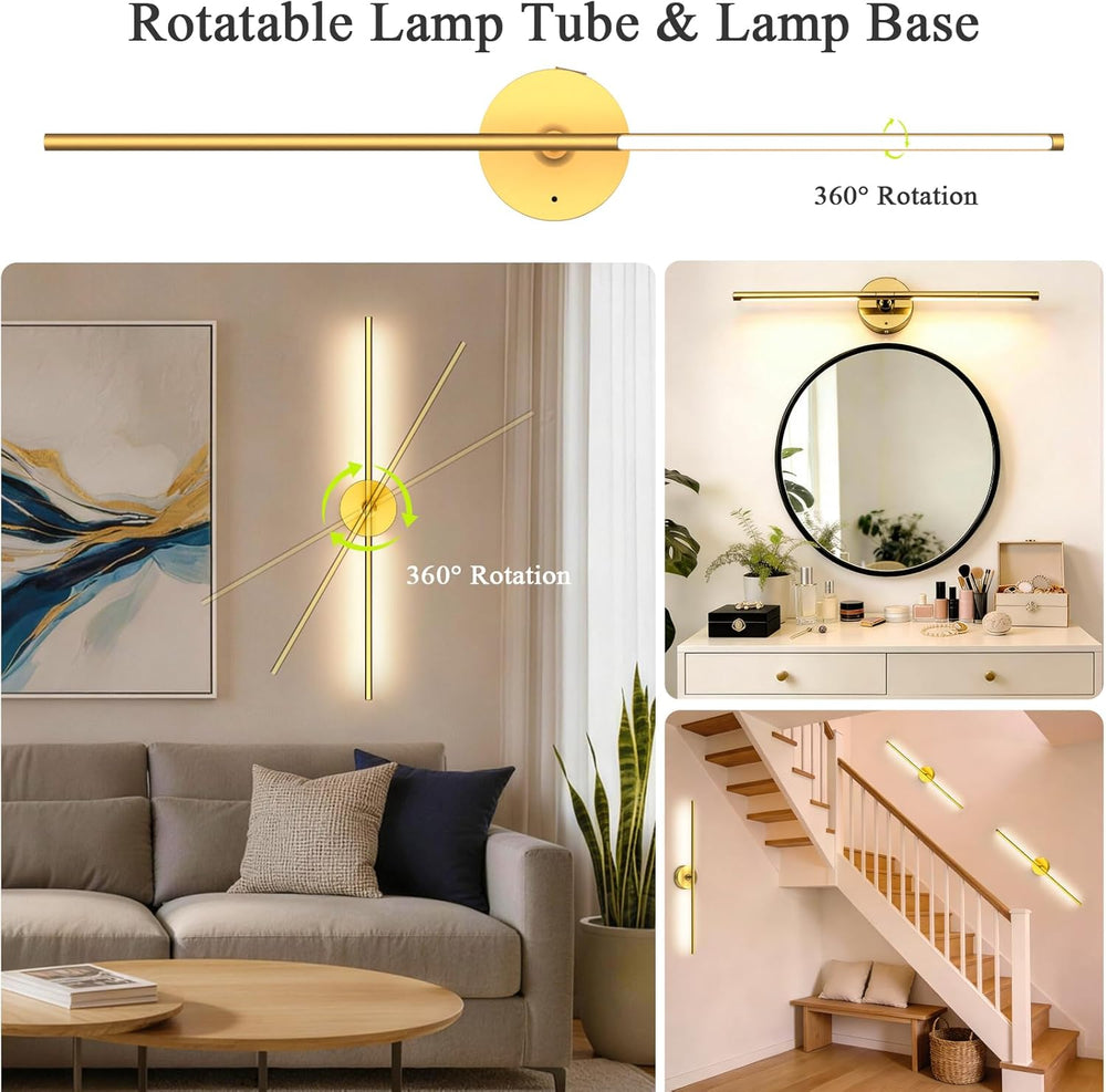 Battery Operated Wall Sconce Set of Two: Gold Wireless Rechargeable Wall Ligh...
