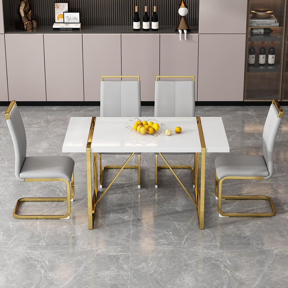 Ebullient White Dining Table Set for 4，Rectangular MDF Dining Table and Dark ...