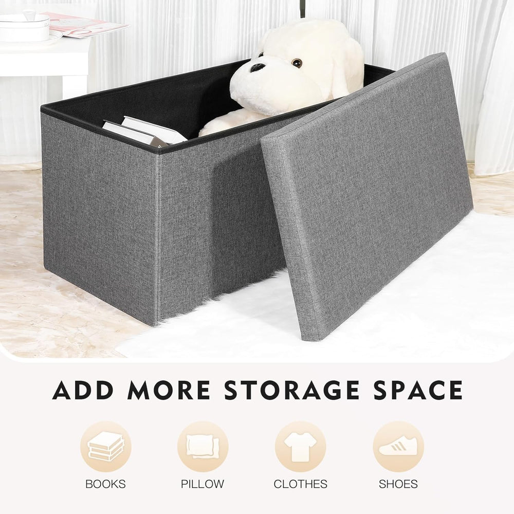 PINPLUS Folding Storage Ottoman Bench with Lid Tray, 30 inches Ottoman Coffee...