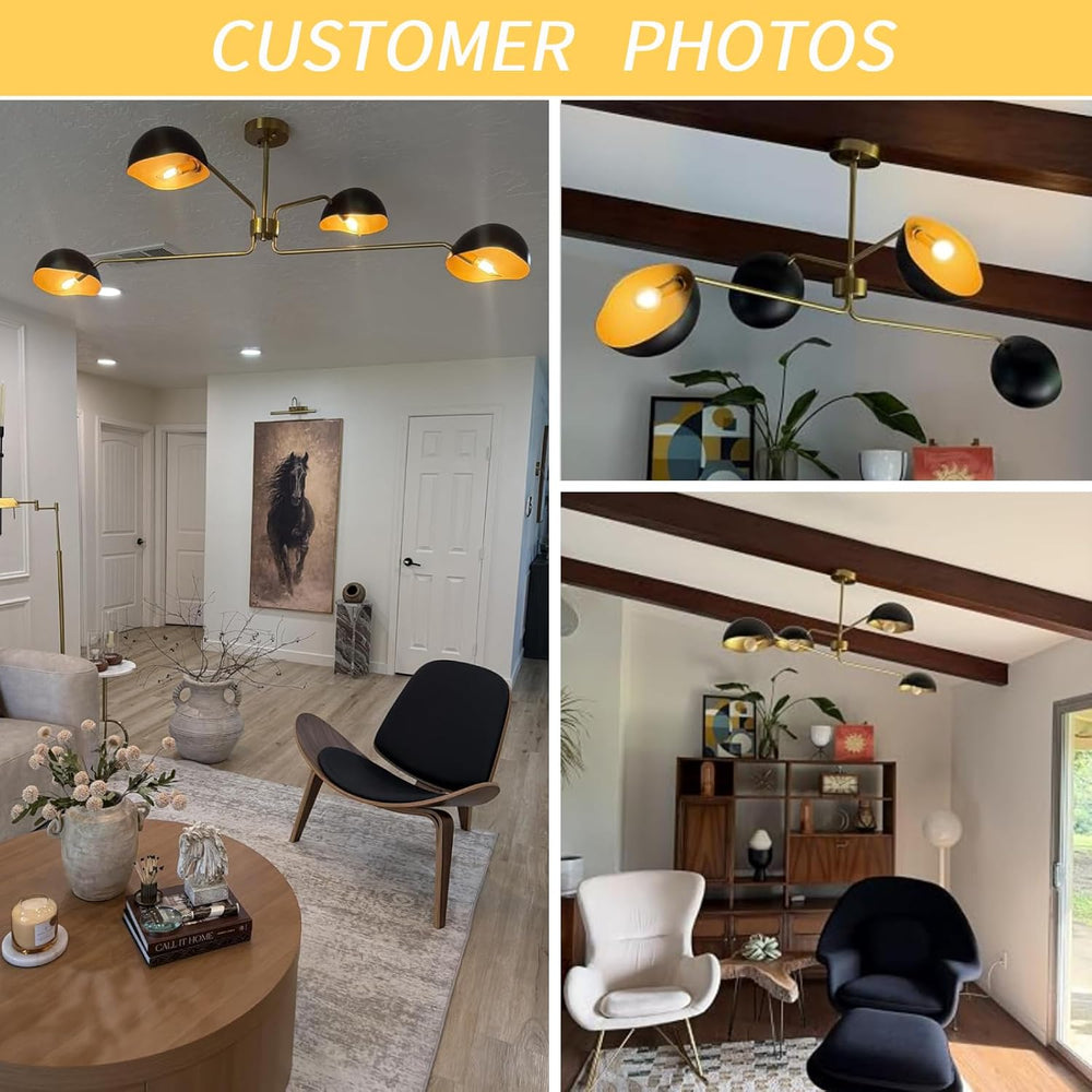 Modern Chandelier Large 55" Black and Gold Sputnik Chandeliers 4 Lights ...