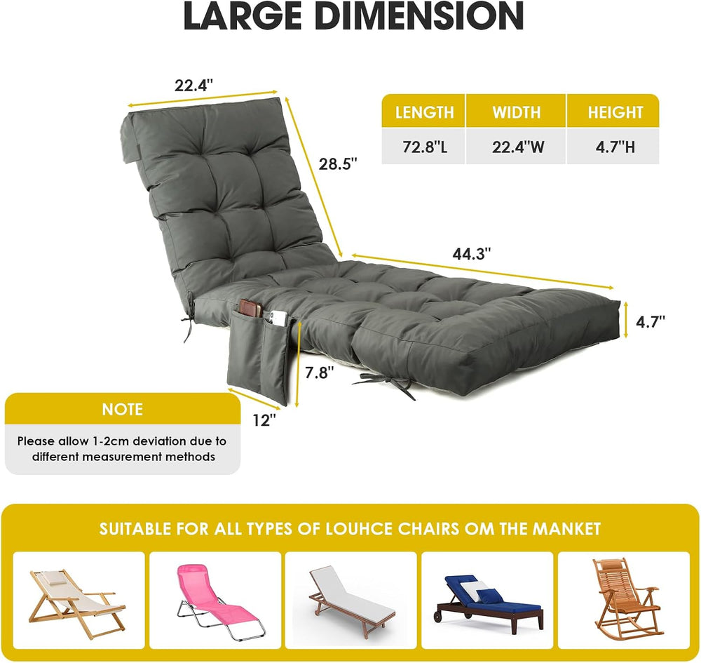Yddsky Outdoor Chaise Lounge Chair Cushion,72"x22"x4" Lounge C...