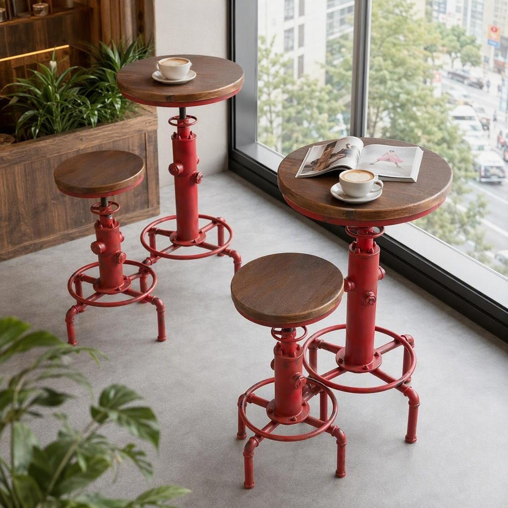 Topower 3 Piece Pub bar Set Vintage Industrial Round bar Table and Stools for...