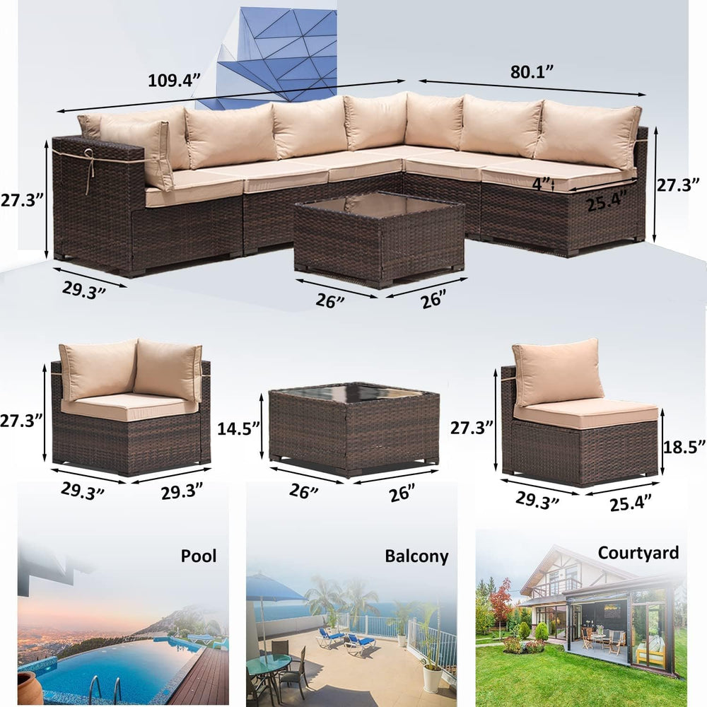 7 Pieces Outdoor Patio Furniture Sets,Wicker Conversation Set Sectional Sofa,...