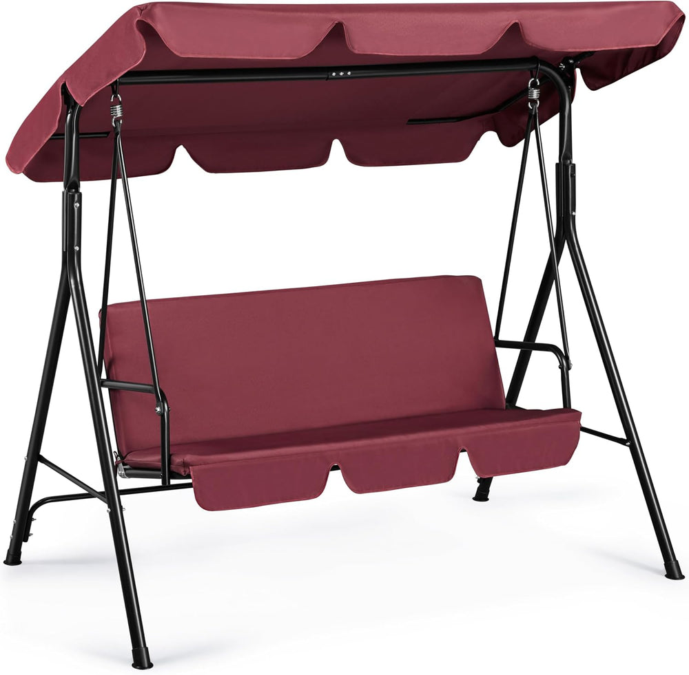 Yaheetech 3-Seat Patio Swing Chair, Adjustable Canopy & Cushion, Burgundy