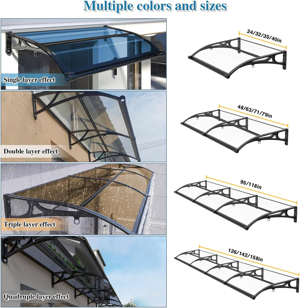 Window Awnings Exterior UV Rain & Snow Protection with Aluminum Bracket D...