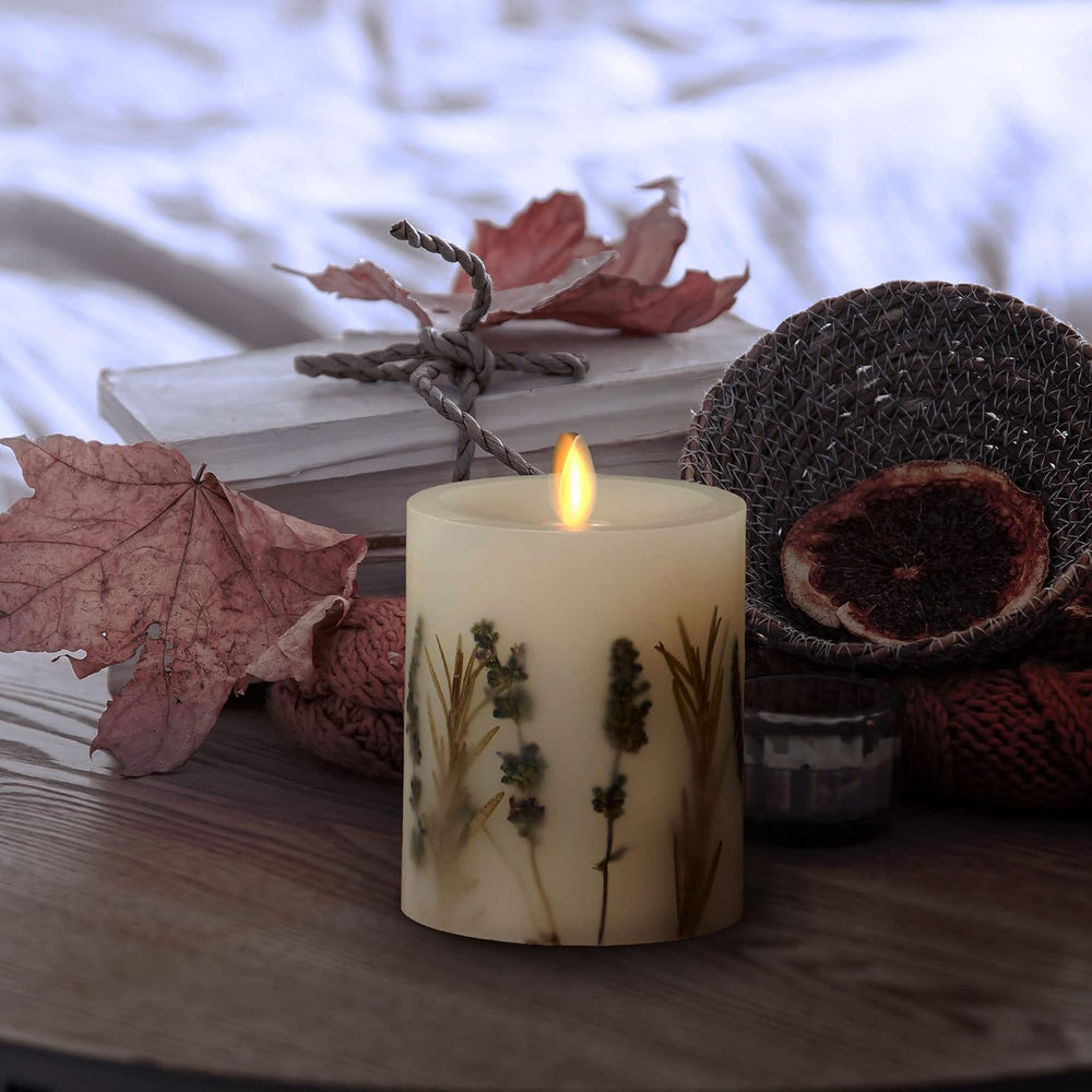 Luminara Realistic Artificial Moving Flame Pillar Candle with Lavender & ...