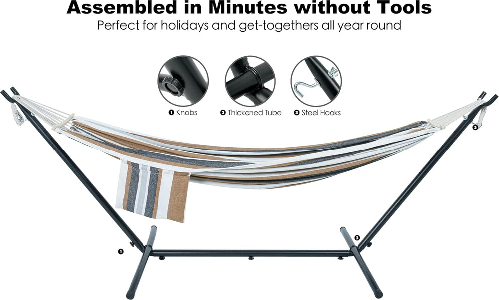 GAFETE Double Hammocks with Stand for Outside, Max 600lbs, (Coffee)