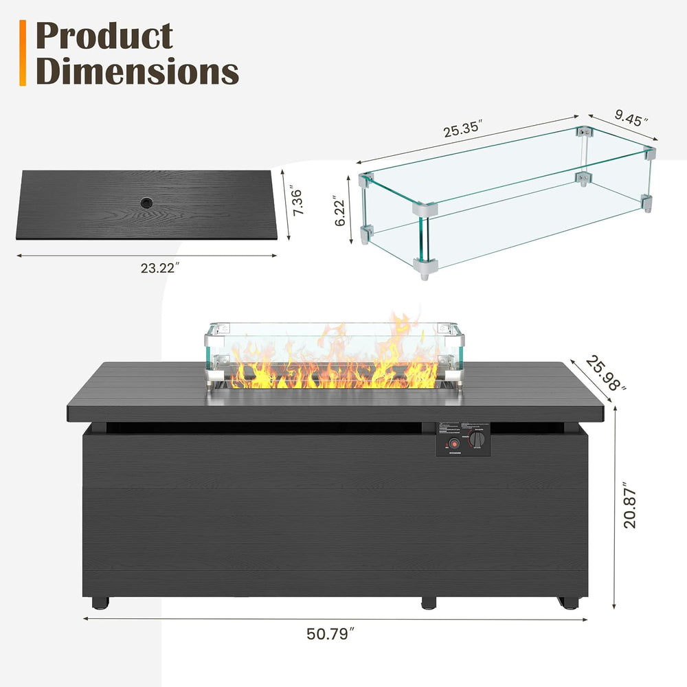 Sundale Outdoor 51 Inch Outdoor Fire Pit Table, 50,000BTU Rectangle Propane F...