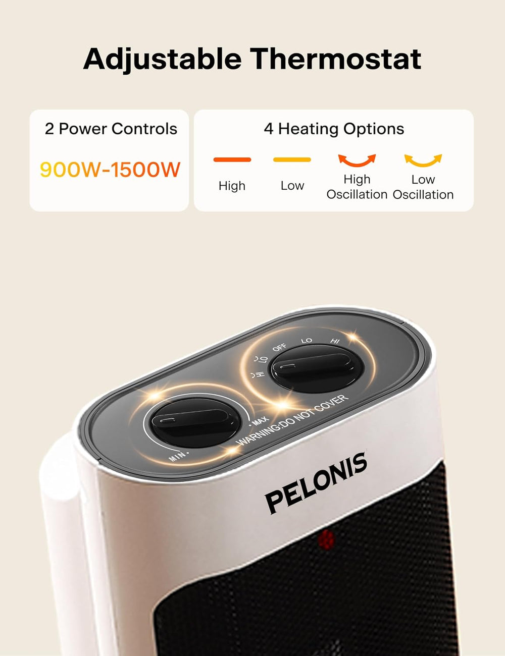 PELONIS PH-19J 1500W Fast Heating, Programmable Thermostat, Easy Control, Wid...