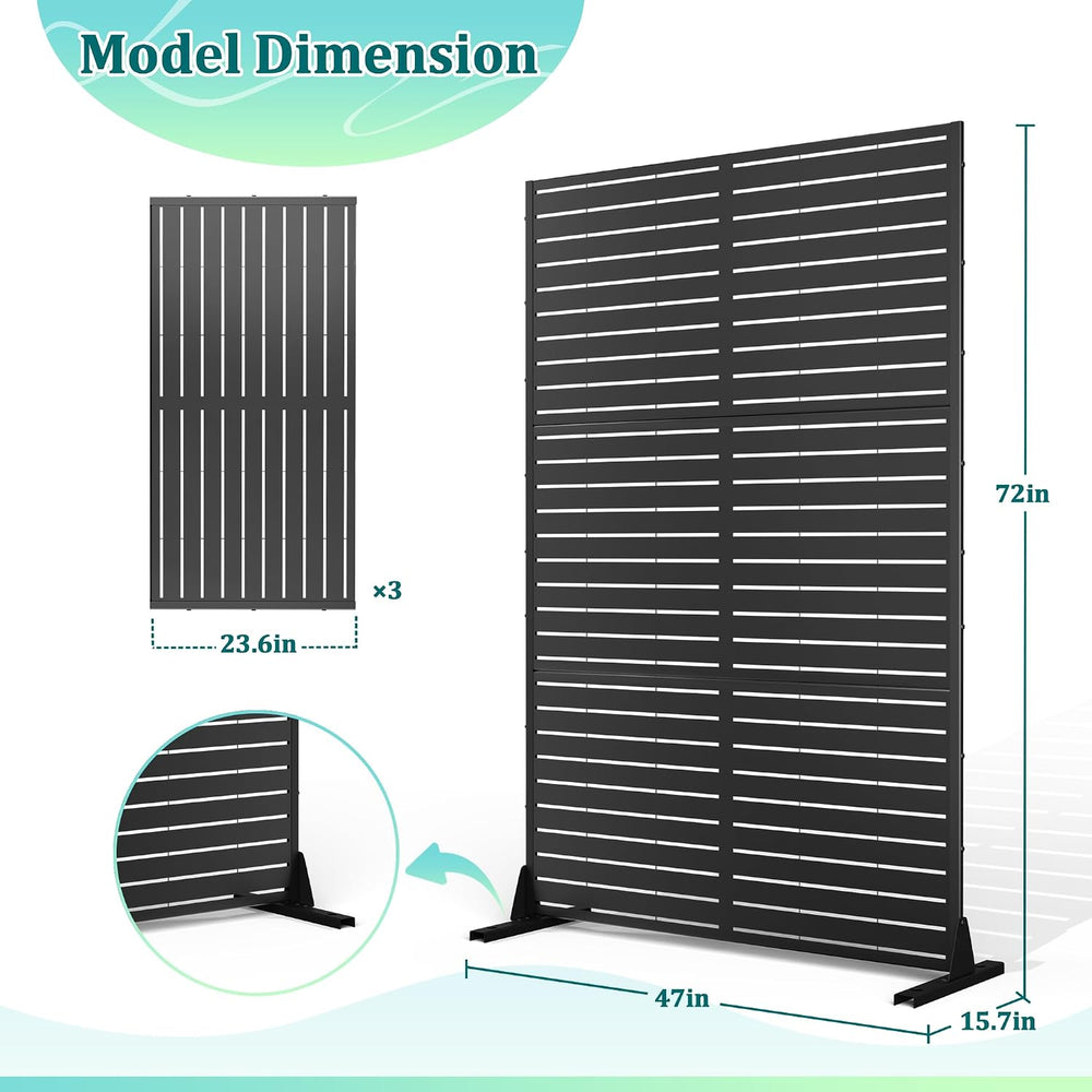 Metal Privacy Screen Outdoor Freestanding Fence Panel, 72" H × 47" W