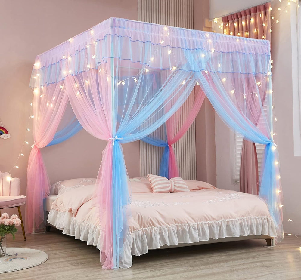 Mengersi Rainbow Canopy Bed Curtains with Lights - Princess Bed Canopy for Gi...