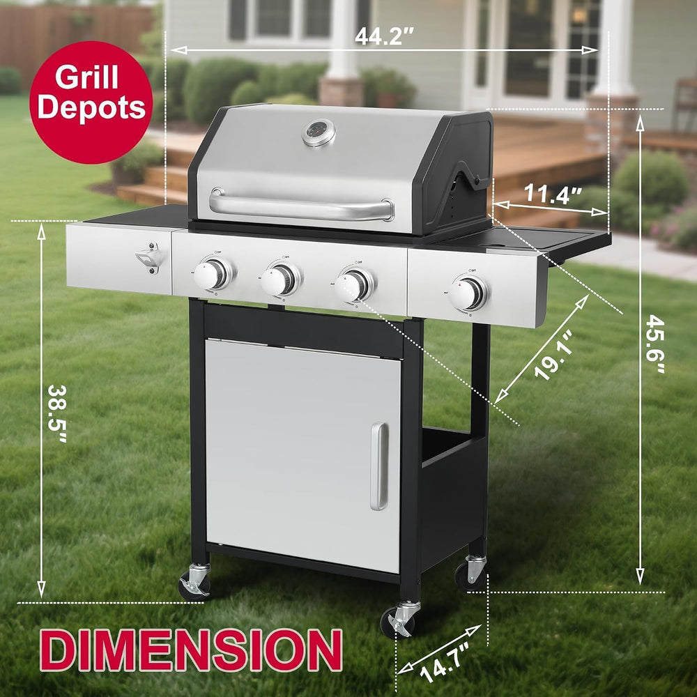 3-Burner Propane Gas Grill with Side Burner for Outdoor BBQ