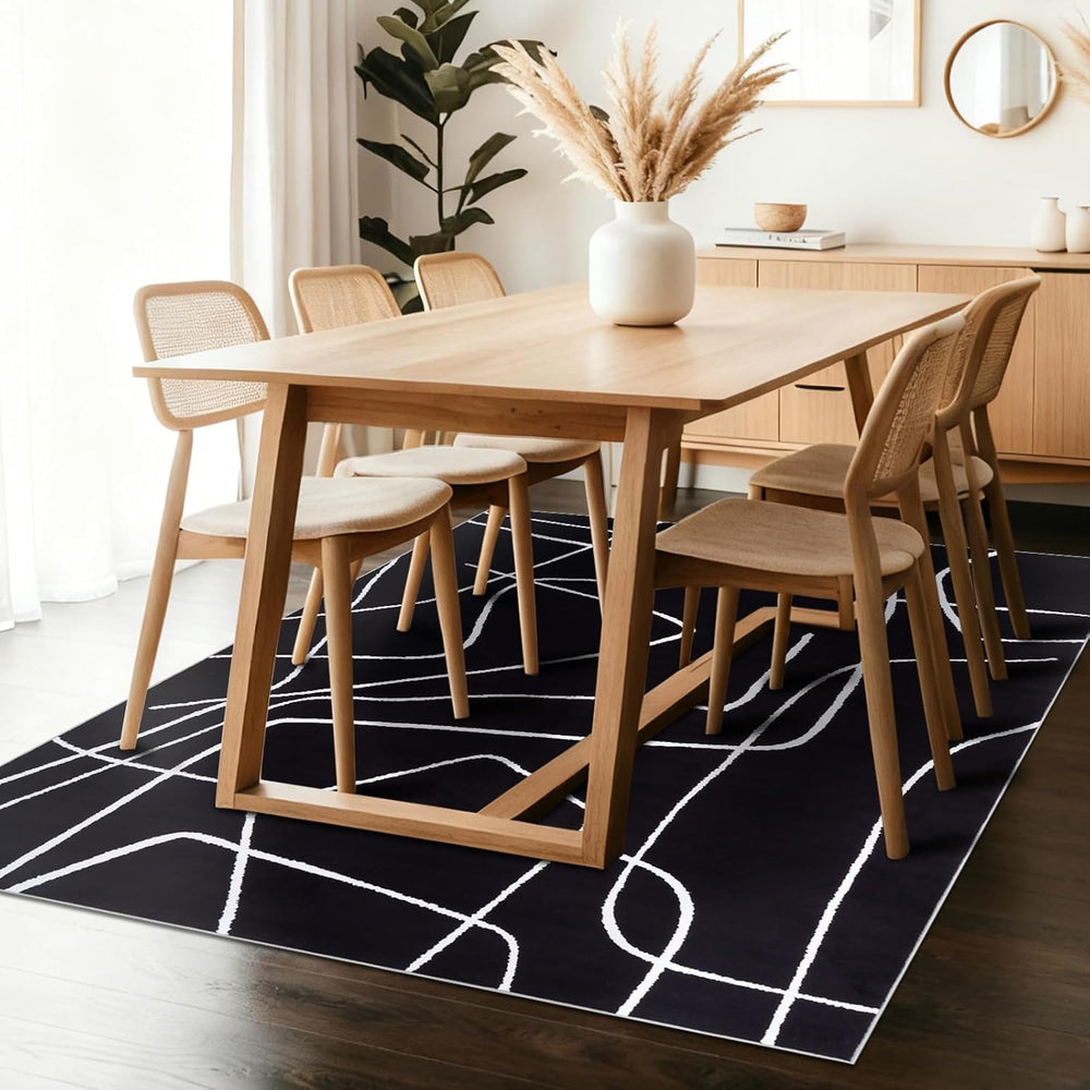 YIHOUSE Modern Washable Area Rug for Living Room Bedroom - Large Abstract Bla...