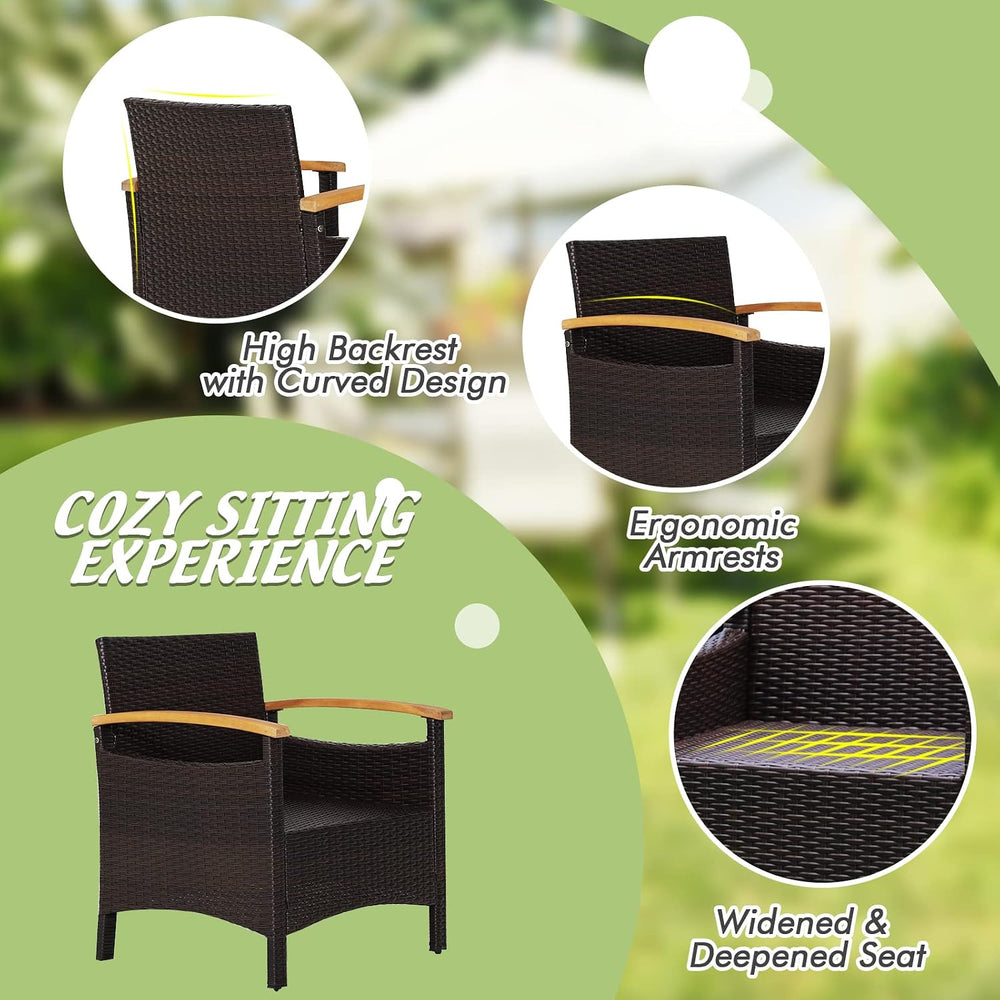 Tangkula 3-Piece Patio Furniture Set, Patiojoy Outdoor Rattan Sofa Set with C...