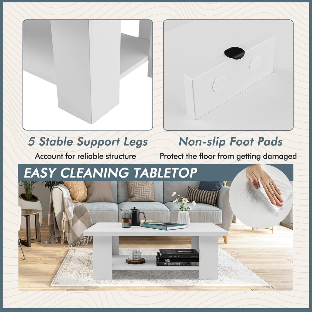 Tangkula 2-Tier Coffee Table, Modern Rectangular Center Cocktail Table with 5...