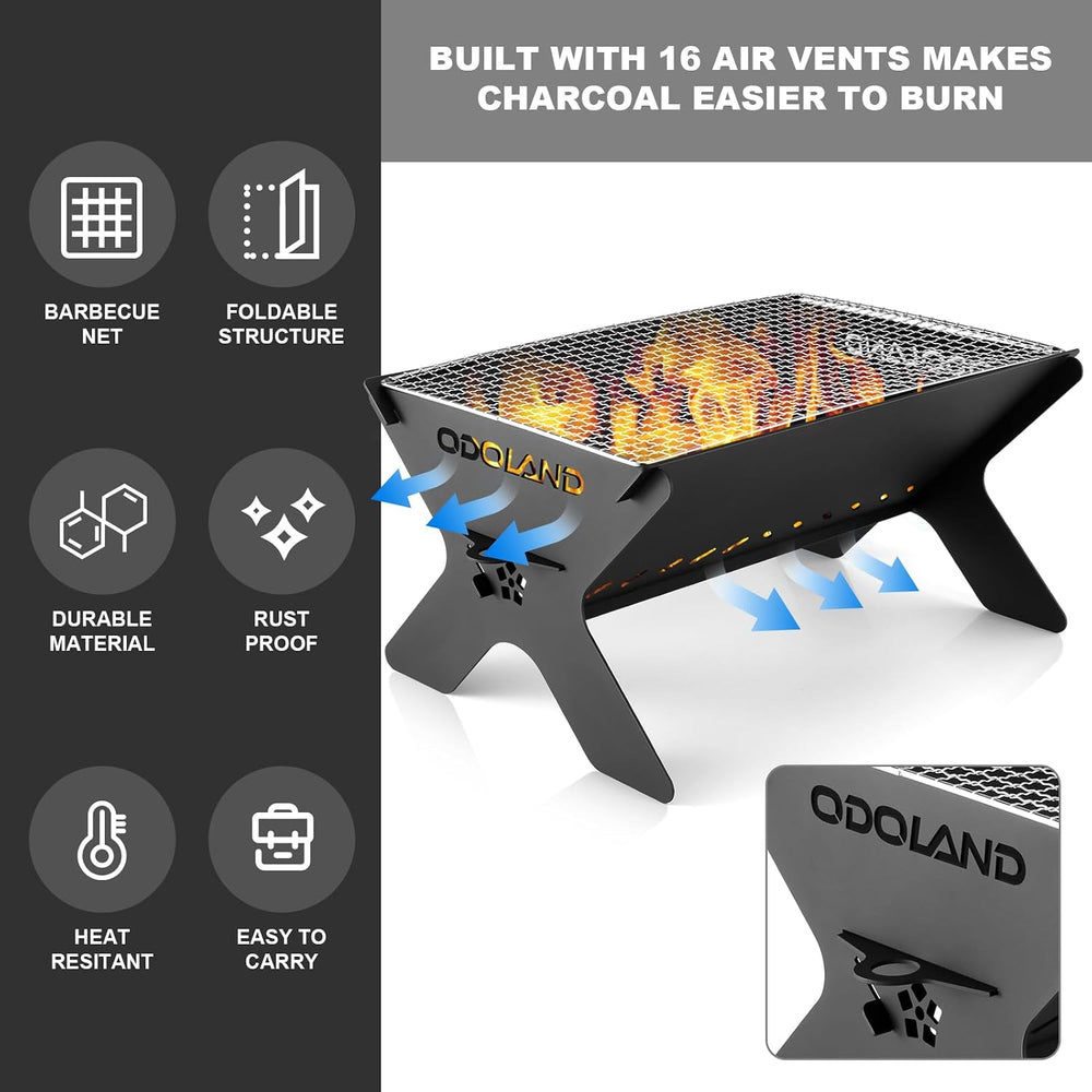 Odoland Camping Campfire Grill, Portable Folding Charcoal Grills for BBQ