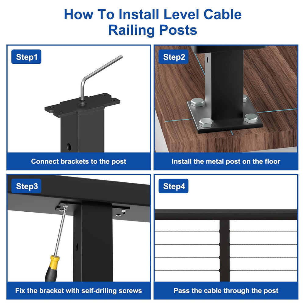 BLIKA 12FT-20FT Complete Set 36" Cable Railing Post Kit