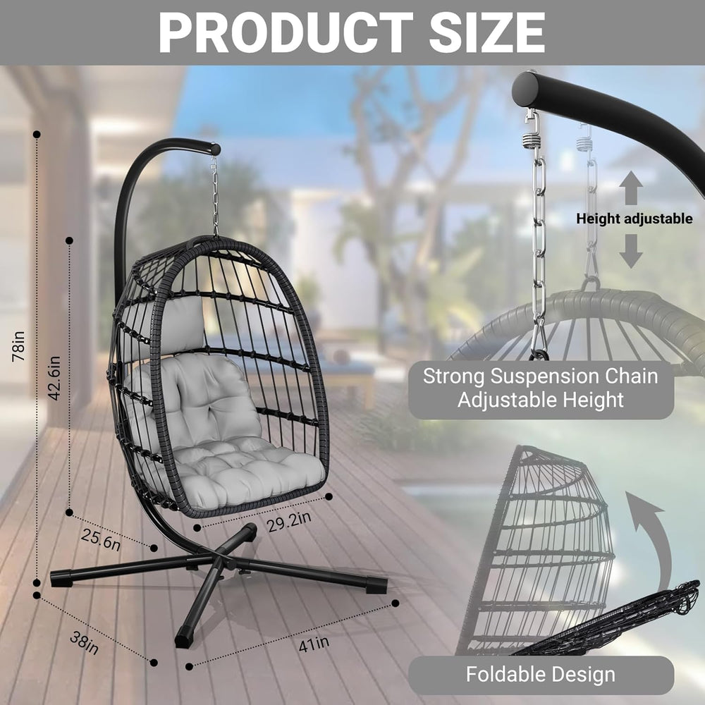 CHABATREE Egg Chair with Stand,Patio Rattan Wicker Hanging Swing Egg Chair Ha...