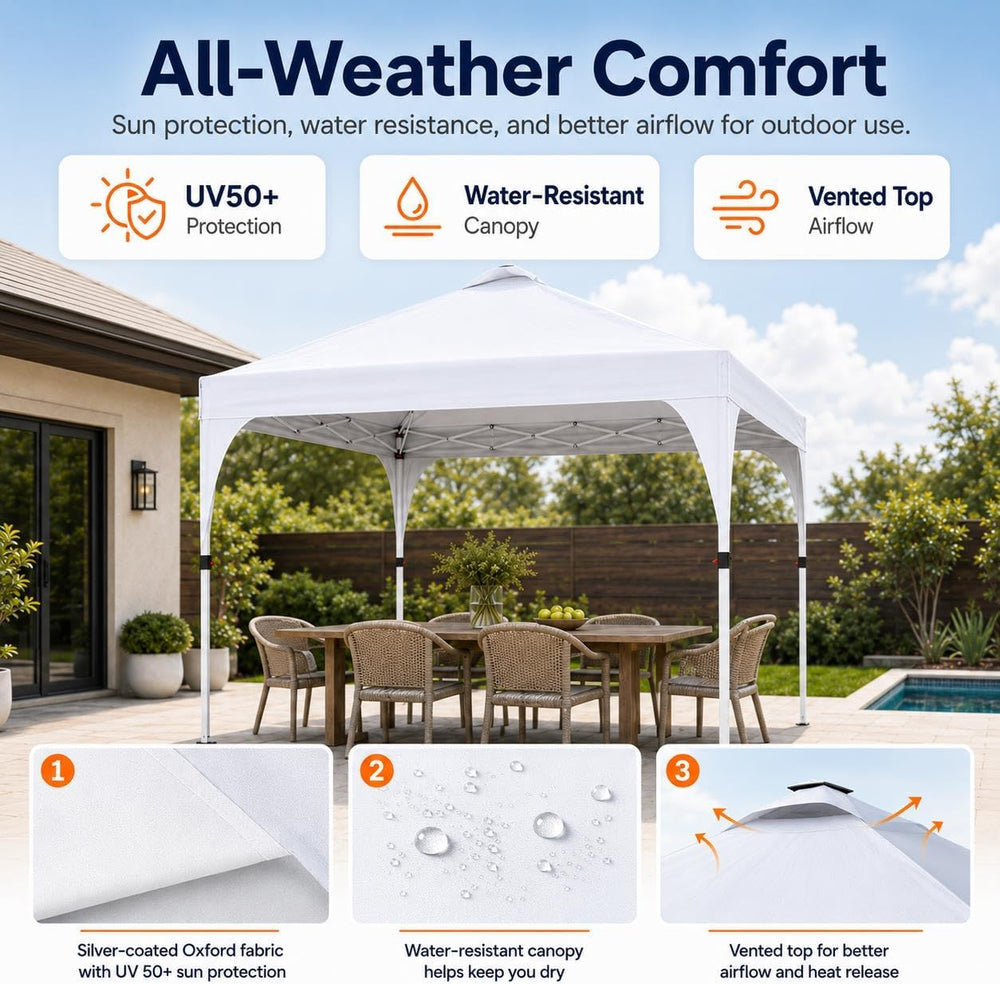 Yaheetech 10x10ft Pop Up Canopy Tent Built-in Solar LED Lights UPF 50+, Wht