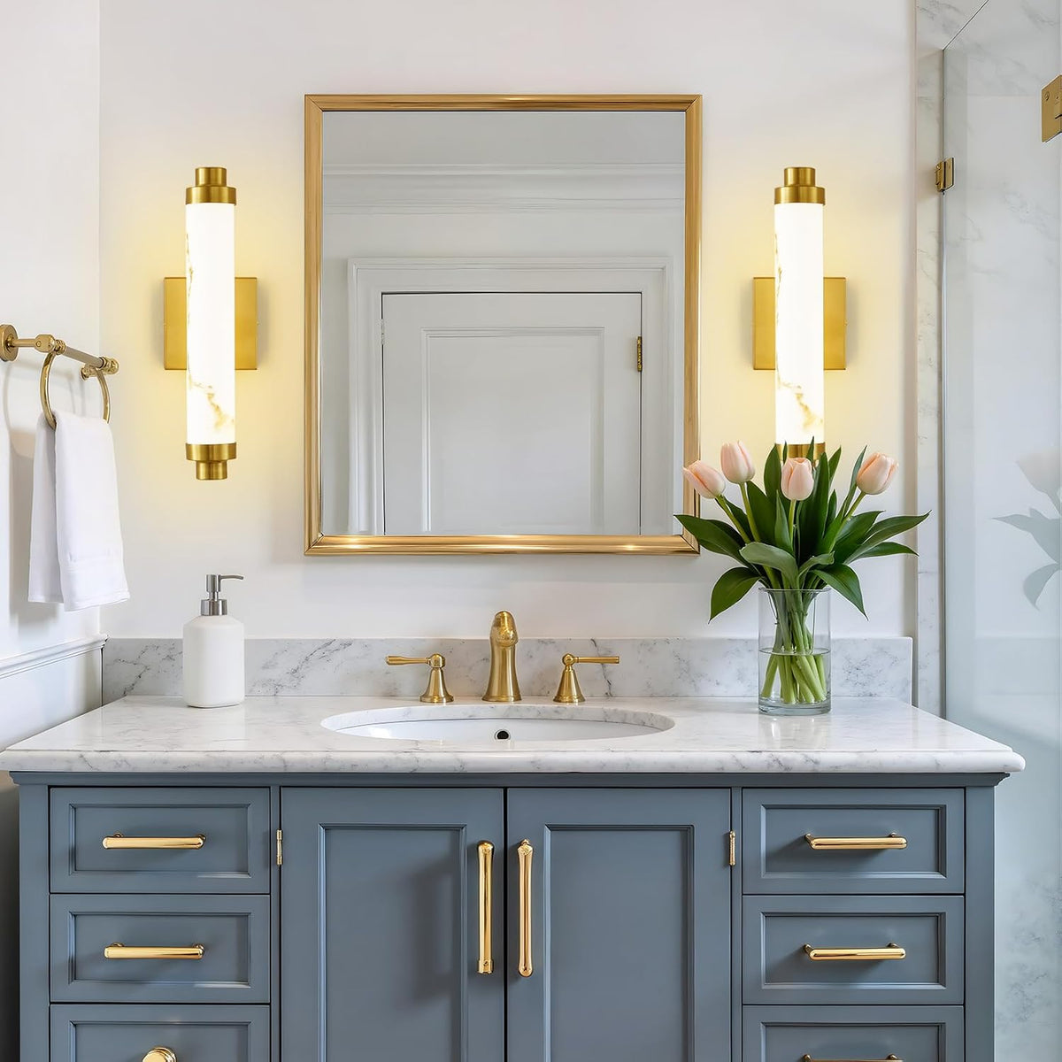 15.4" gold wall sconces set of 2, modern, side view