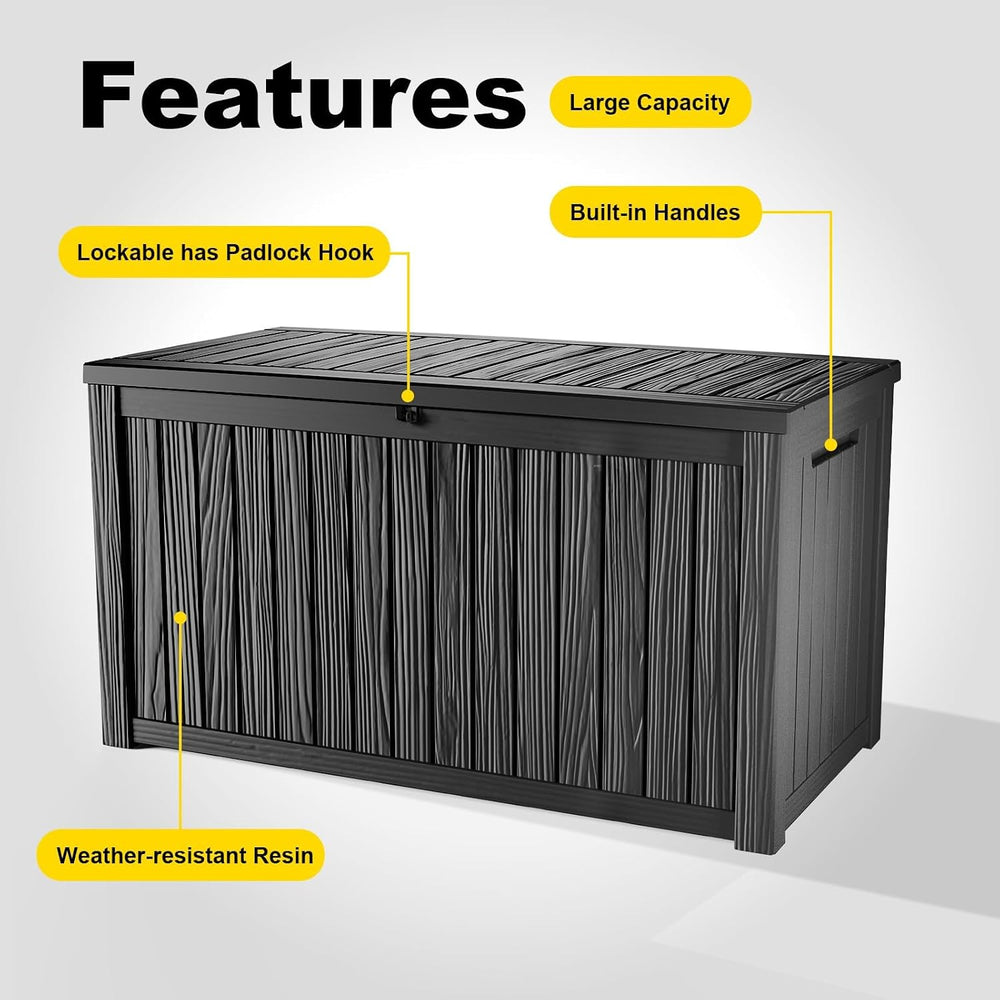 Vixzen 220 Gal Outdoor Storage Box Lockable UV Resistant Deck Box Black