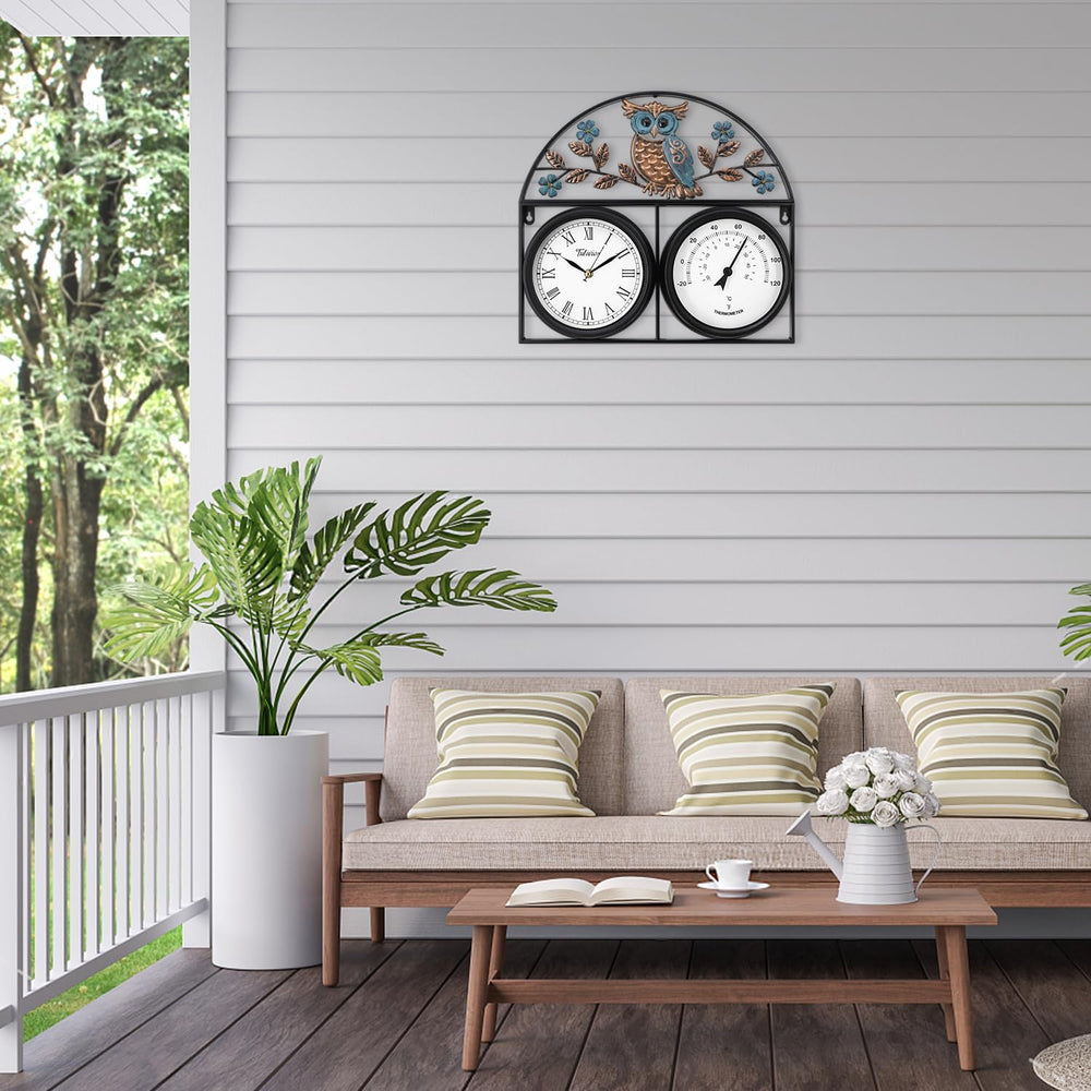 17Inch Large Outdoor Clock,Waterproof Wall Clock with Thermometer,Weatherproo...