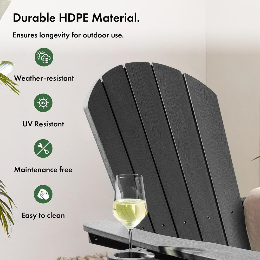 VonHaus Black Adirondack Chair Set of 2 - Reclining Slatted Style Garden Chai...