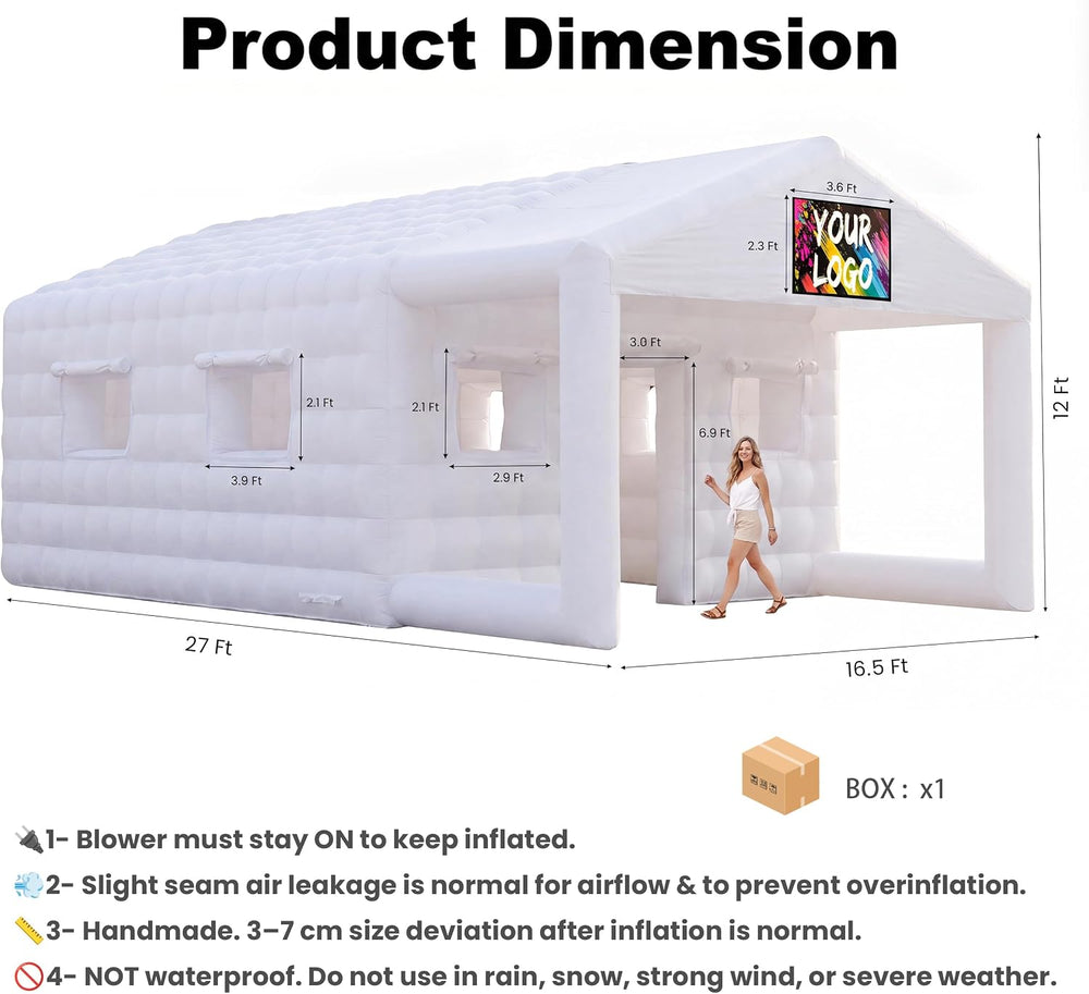 27×16×12Ft White Inflatable Nightclub, Blow up Party Tent with Blower