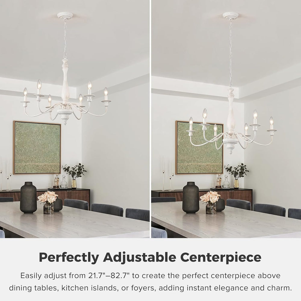 Farmhouse Chandeliers for Dining Room, 6-Light Distressed White French Countr...