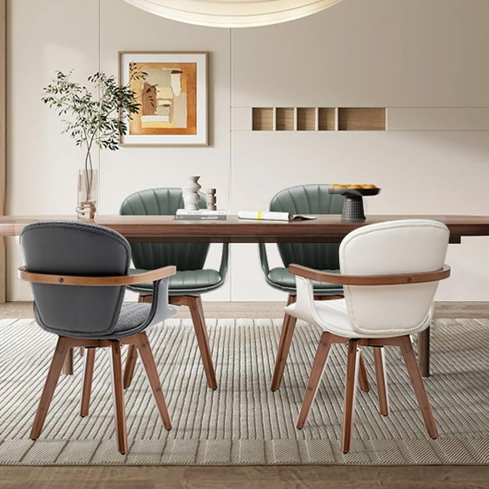 LUNLING Swivel Dining Chairs Set of 4, Mid Century Modern Green Faux Leather ...