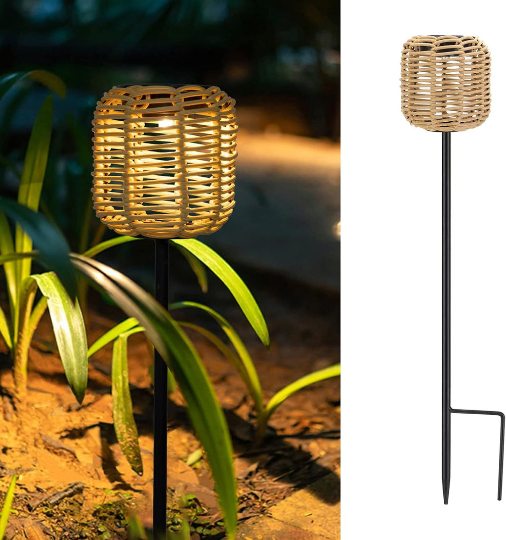 Livinlarge Solar Pathway Lights Outdoor Handmade Bamboo Weaving Garden Lights...