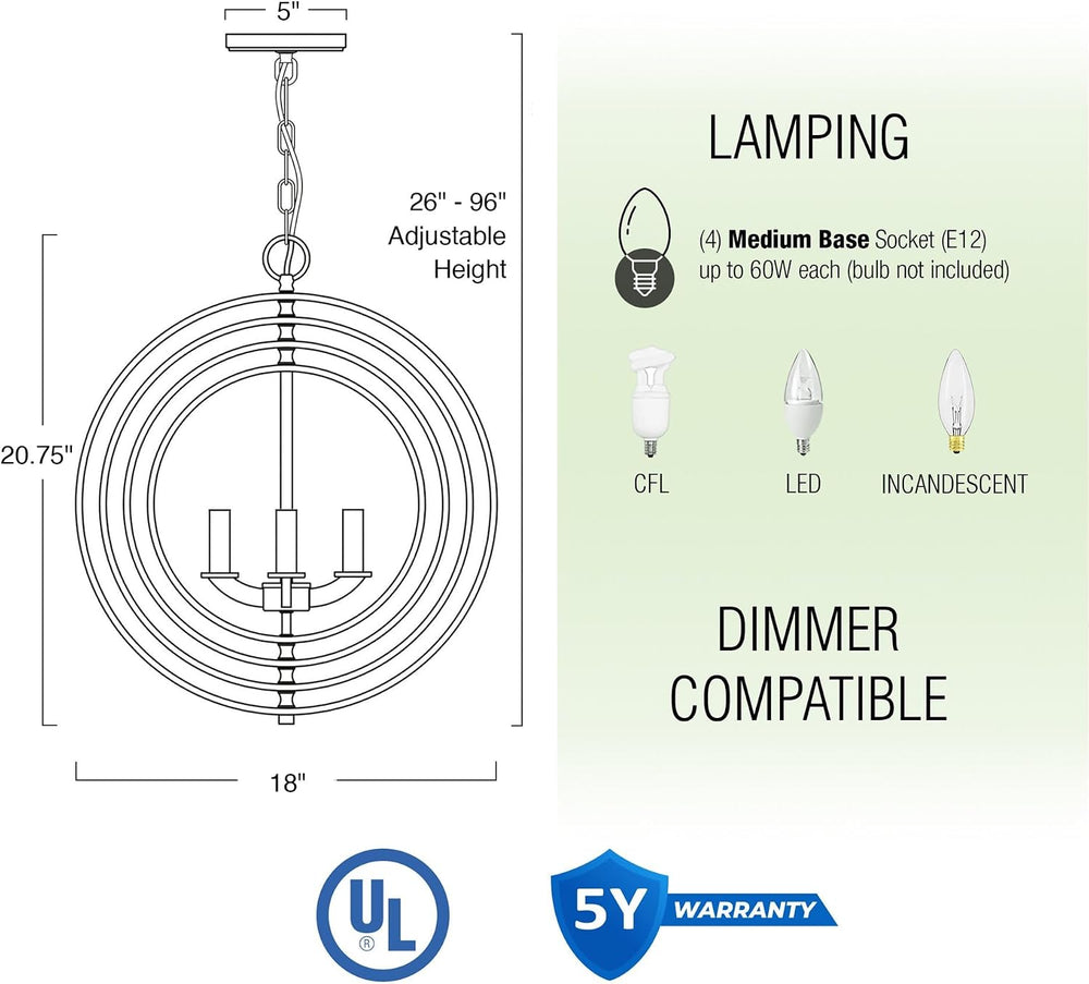 Kira Home Orbits 21" Modern Geometric 4-Light Sphere Orb Chandelier