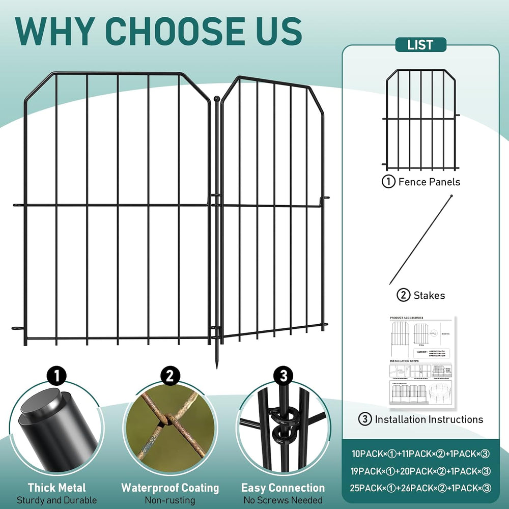 Goovilla Garden Fence, Total 25ft(L) x 24in(H), 25 Pcs, Rustproof Metal