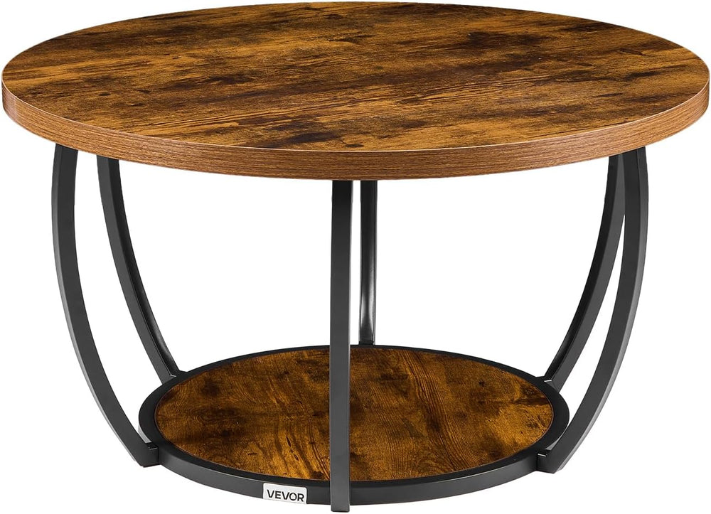 VEVOR Round Coffee Table, 31.5" Modern Coffee Table, 2 Tiers Wooden Circ...