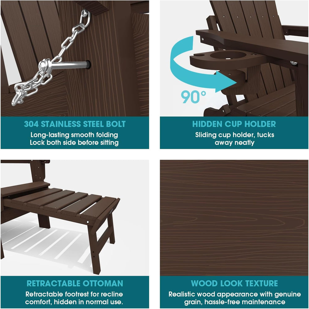 THOEOE Folding Adirondack Chairs, Outdoor Patio Fire Pit Chairs