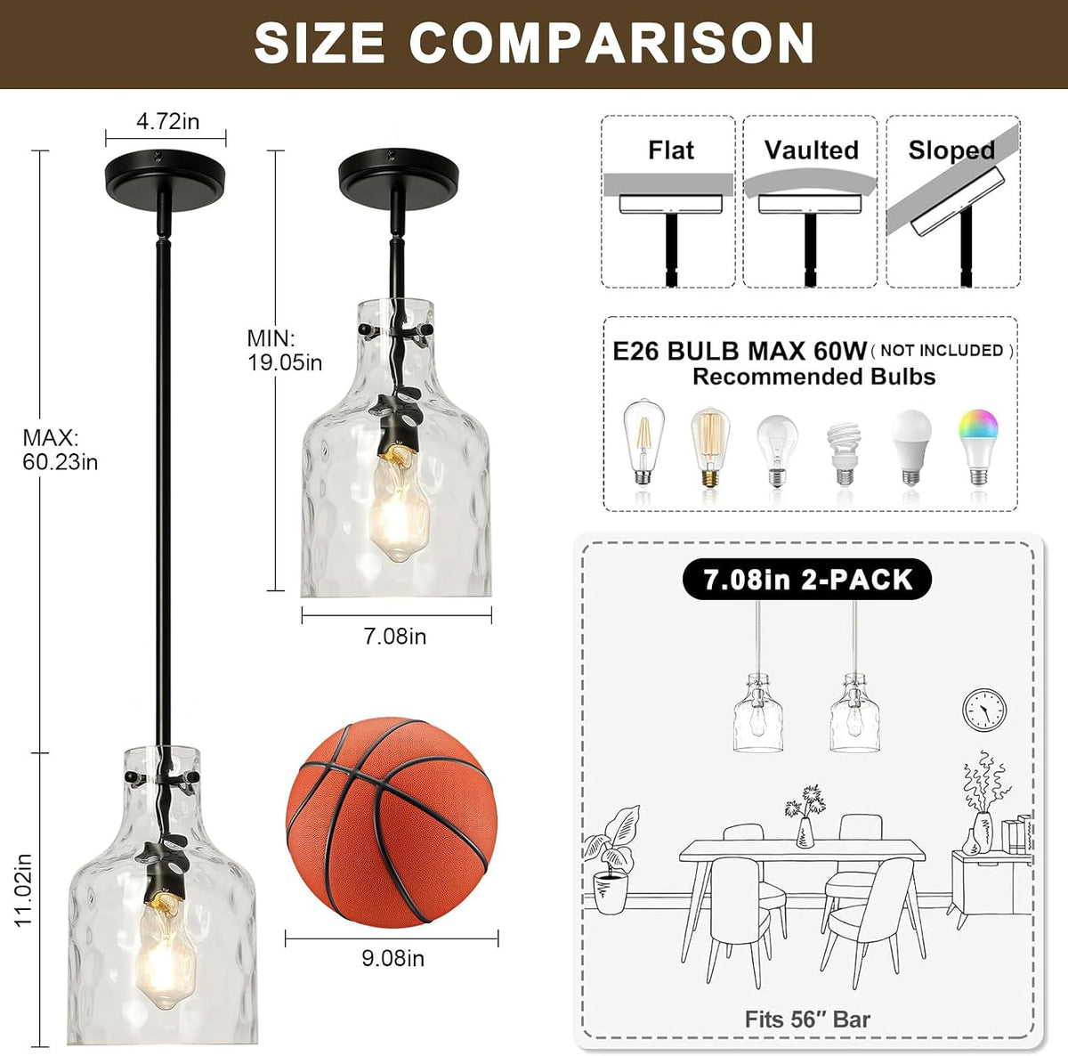wilon industrial glass pendant lights for kitchen island shown in use