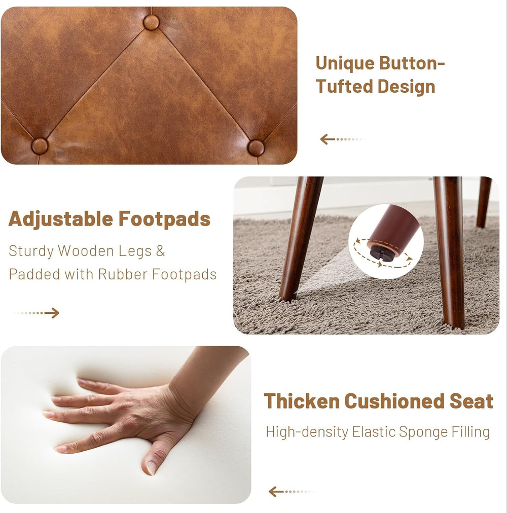 Furniliving 44 Inch Tufted Leather Bench, Leather Footrest Stool Bedroom Benc...