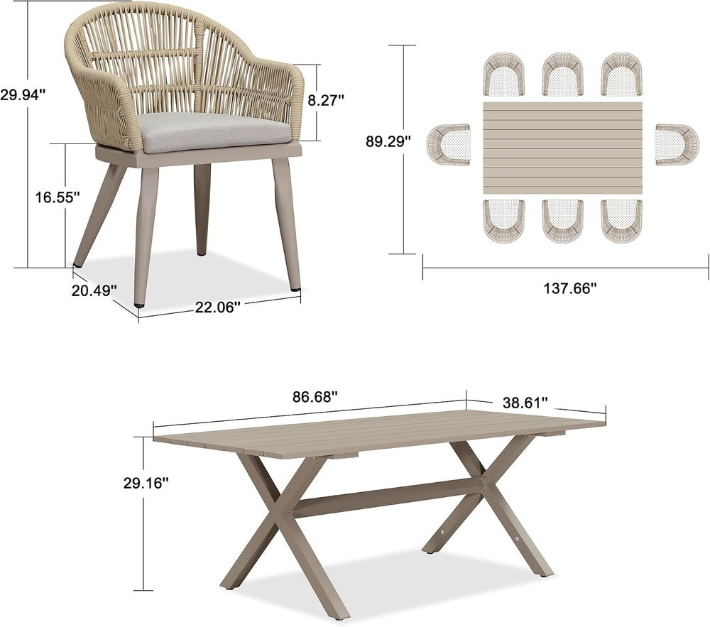 PURPLE LEAF 9 Pieces Outdoor Dining Set with Cushion Wicker, Champagne
