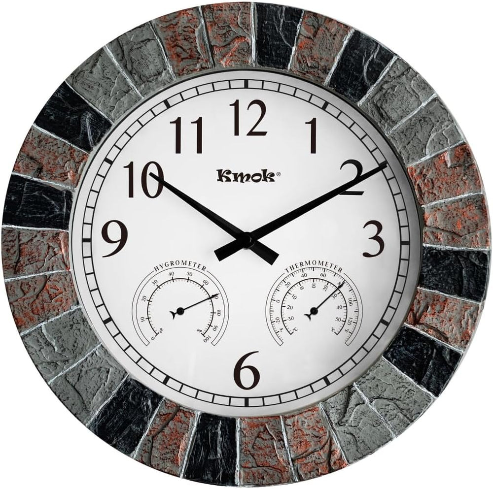 13.5" Faux Slate Wall Clock with Thermometer/Hygrometer