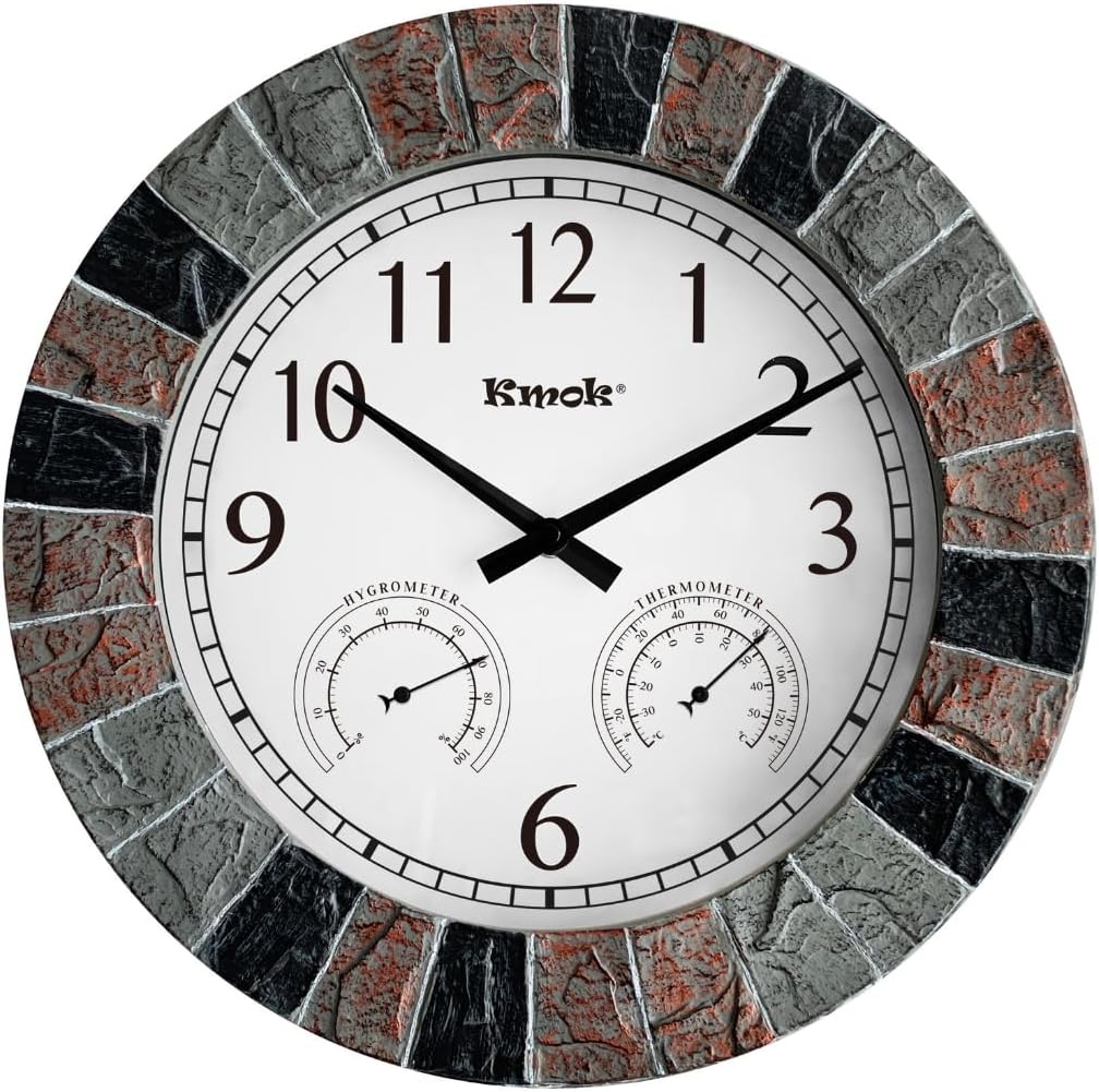 13.5" faux slate wall clock with thermometer/hygrometer, main product view