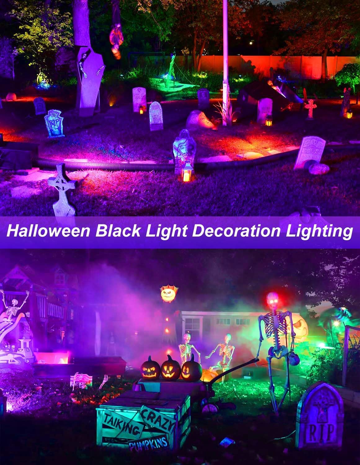 Halloween Outdoor Black Light Spotlight, LED Black Lights Waterproof Landscape Lights with US Plug for Glow Party Body Paint Fluorescent Poster Stage Lighting Yard Garden Decoration(6 Pack)